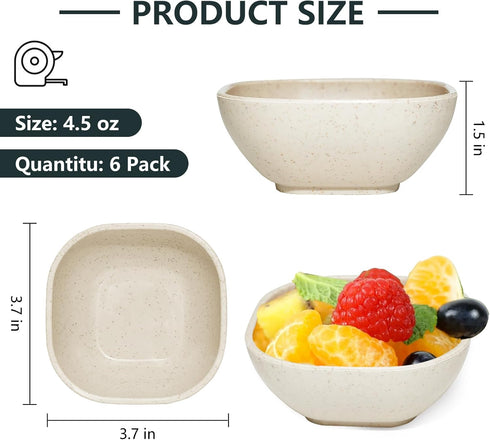 6 Pack Small Plastic Bowls 4.5 OZ Unbreakable Wheat Straw Dipping Bowls Mini Prep Bowls, Assorted Colors Dipping Sauce Cups, Prep Bowls for Side Dishes, Dessert, Ketchup, Snack Bowls by SHECIPIN