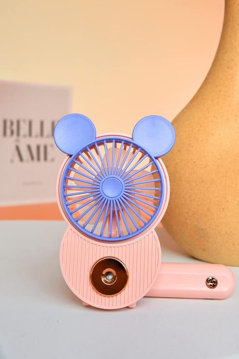 Cute Mickey Misting Mini Fan, Handheld Portable USB Rechargeable Fan with 3 Adjustable Speeds, Pink