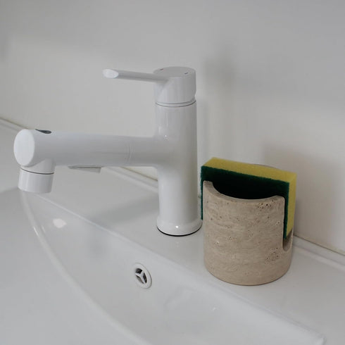 Natust Natural Travertine Sponge Holder for Kitchen Sink, Drying Rack, Compact Sink Caddy Organizer (Beige Travertine)