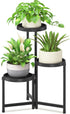 iDavosic.ly 3 Tier Folding Plant Stand Indoor Outdoor with Plastic Tray, Tiered