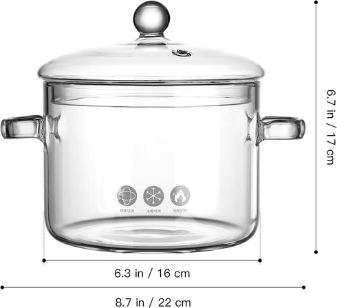 Glass Saucepan Glass Pot for Kitchen Soup Pot Glass Cooking Pot Transparent Cooking Pot Clear Cooking Pot Mixing Glass Pot Glass Soup Bowl Glass Pot for Stove Cooking Pot Household by Tofficu