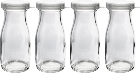 Old Fashioned Heavy Clear Glass Half Pint Milk Bottle, 4 Pack, Decanter with Lid
