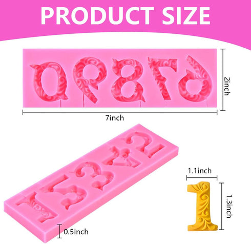 OBTANIM 3D Embossed Silicone Fondant Chocolate Mold Number 0-9 with Stick Hole for DIY Birthday Cake Decorating