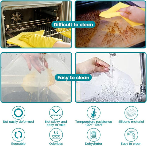 8 8 (11x 11in) Pcs Silicone Food Dehydrator-Trays with Edge, Pcs Mesh Dryer Mats,Reusable Non Stick Silicone Dehydrator