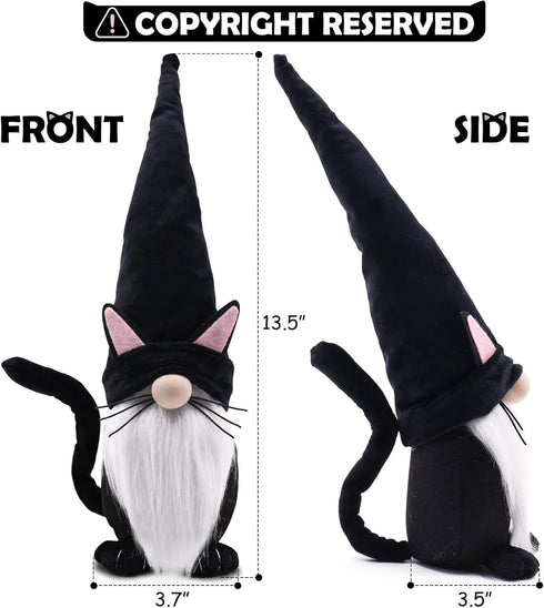 Upltowtme Black Cat Gnome Plush, 13.5" Handmade Scandinavian Tomte Figurine for Spring Farmhouse Decor, Gift for Cat