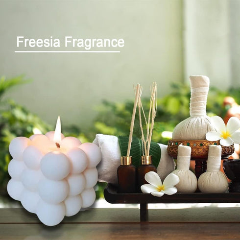Bubble Candle Soy Wax Scented Cube Candle for Home Decor, Freesia and Bluebell Fragrance (White Blue)
