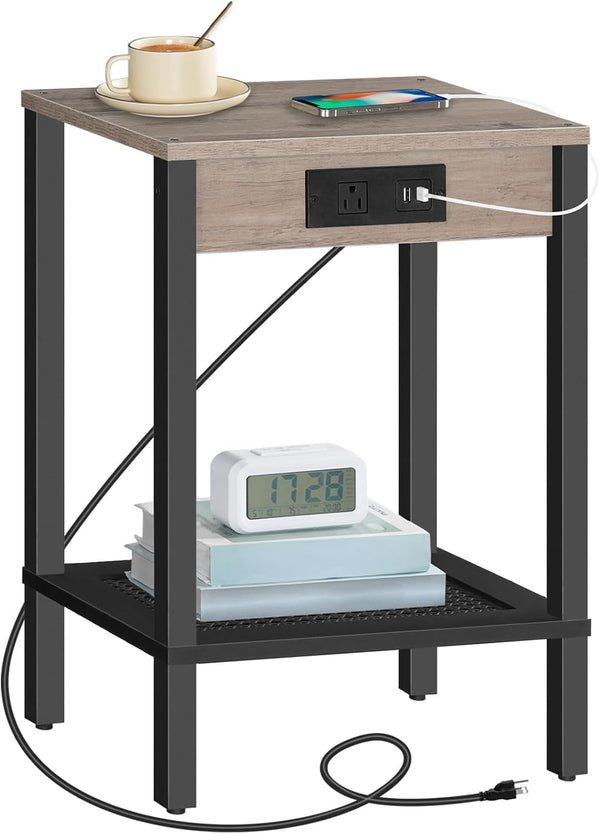 HOOBRO Side Table with Charging Station, End Table with USB Ports and