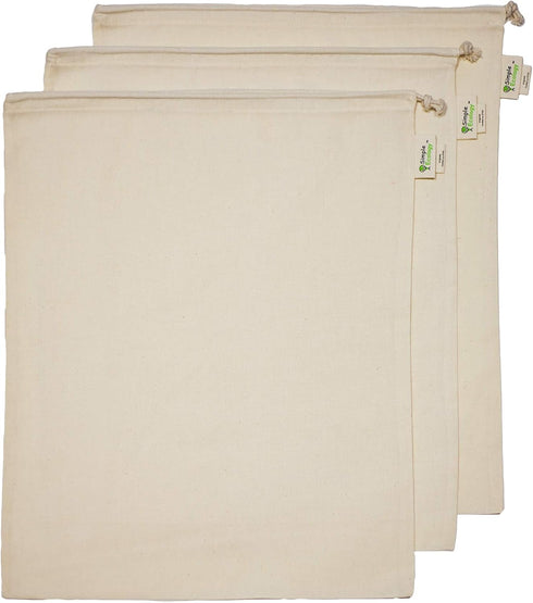 Reusable Grocery Produce Shopping and Storage Bags, Organic Cotton Muslin, XLarge 3 Pack