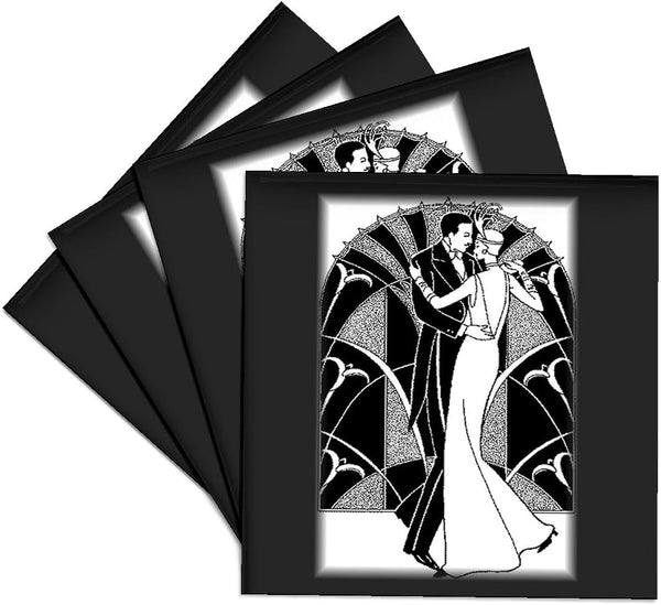 3dRose CST_41536_3 Art Deco Dancing Couple Coasters, Set of 4, Ceramic Tile
