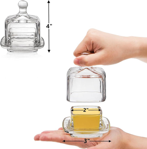 2 Pack ZOOFOX Glass Butter Dish, Small Glass Butter Keeper with Lid and Easy Grip Handle, Clear Butter Serving Storage