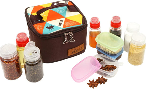 Travel Spice Containers Kit with 3 Pcs 2.7 oz Liquid Spice Bottles, 3 Pcs 3.3 oz Sauce Bottle, 4 Pcs 2.7 oz Spice Box,