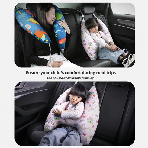 6 Cozy Travel Pillow Car Cushion for Kids Years Old+ Shoulder Neck Back Support & Seat Belt Comfort, Road Trip Sleeping