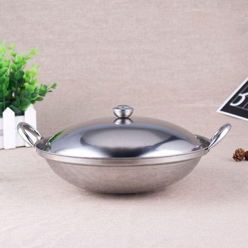 KALLORY 24cm Stainless Steel Stock Pot, Stir Fry & Wok Pan with Lid for Kitchen Cooking Hot-pot