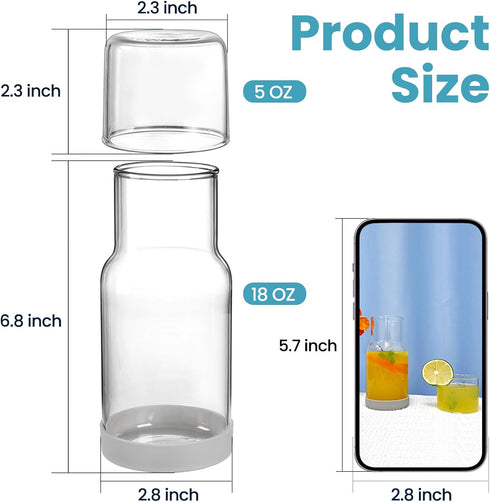 Set 18 OZ Wikapy Bedside Water Carafe and Glass With Silicone Coaster for Nightstand, Bedroom, Clear Mouthwash