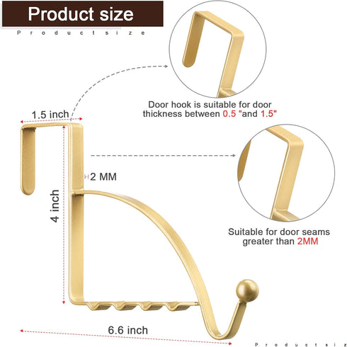 Hotop 2 Pcs Over The Door Hooks, Sturdy Valet Hanger for Clothes, Coats, Towels, Scarves, Champagne Gold