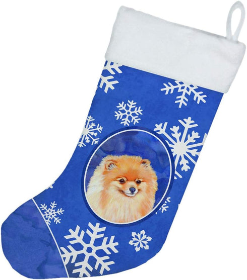 Caroline's Treasures LH9305-CS Pomeranian Winter Snowflakes Holiday Christmas Stocking - Fireplace Hanging Stockings