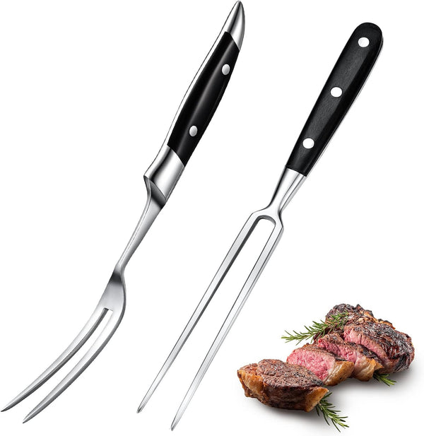 CHENGU 2 Pieces Carving Fork for Meat, 12 Inch Kitchen Stainless Steel Serving Cooking Fork with Wood Handle