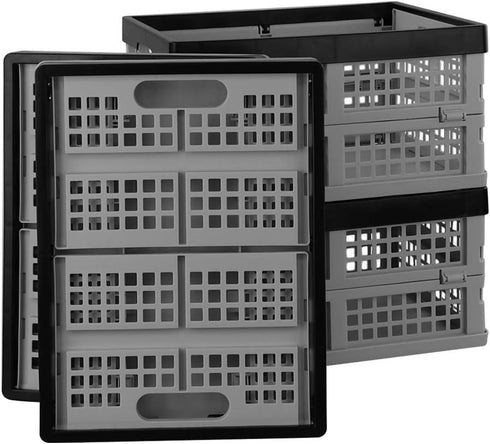 Eagrye 4-Pack 15 L Plastic Collapsible Storage Crates, Folding Crates, Plastic Stackable Storage Crates