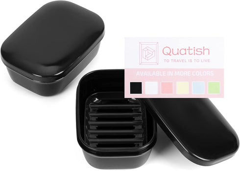 Quatish 2 Pack Travel Soap Container, Portable Soap Holder with Lid for Camping Gym Travel (Black)