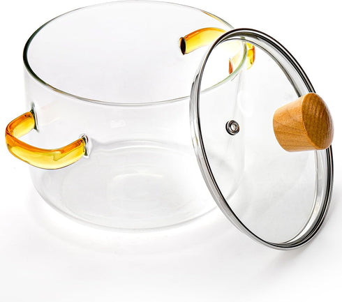 Frcctre 1.5L Glass Cooking Pot with Lid, Heat Resistant Glass Saucepan for Pasta, Soup, Milk, Baby Food