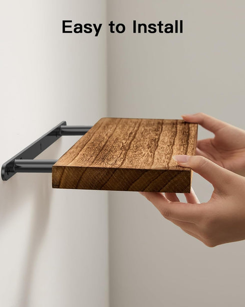 Set 4, AMFS40BN AMADA HOMEFURNISHING Floating Shelves, Paulownia Wood Wall Shelves for Bathroom/Living