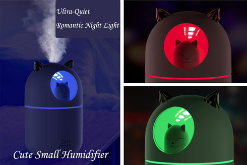 Portable Small Humidifier, 300ml Mini Cool Mist USB Humidifier with Night Light, Auto Shut-Off, Ultra-Quiet, 2 Spray