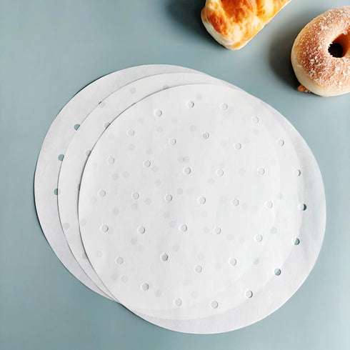 10 Inches Bamboo Steamer Liner, 50 PCS Round Air Fryer Parchment Paper with Holes, White Non-Stick