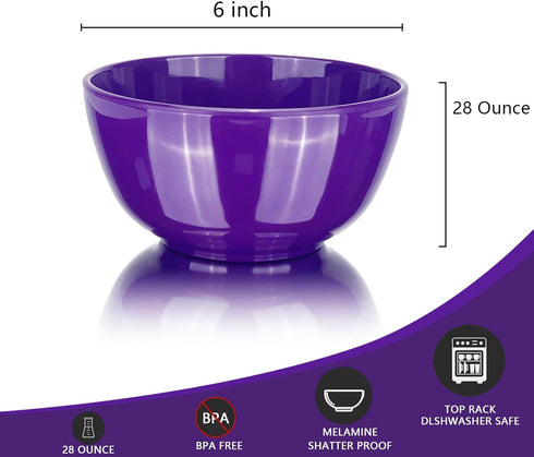 Set of 6 100% Melamine 28oz Salad Bowls, 6 inch Round Dinnerware for Home Dinner Party or Picnic, Break-resistant