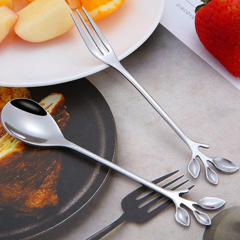 AnSaw 8-Pieces 4.7-Inch Small Coffee Spoons with Leaf Handle (Silver)