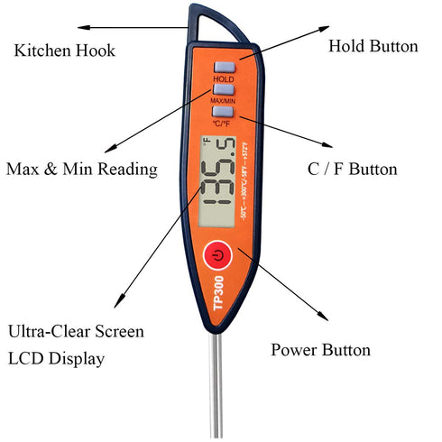 Digital Meat & Milk Thermometer, Instant Read Probe for Cooking, BBQ, Grill, Deep Fry, Roast & Baking
