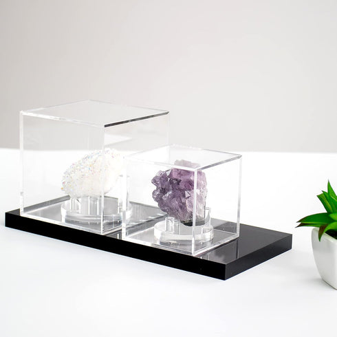 Clear Acrylic Geodes Rocks Display Easel Stands, 3 Pegs Support Holder Box for Small Collectibles (1 Pcs)