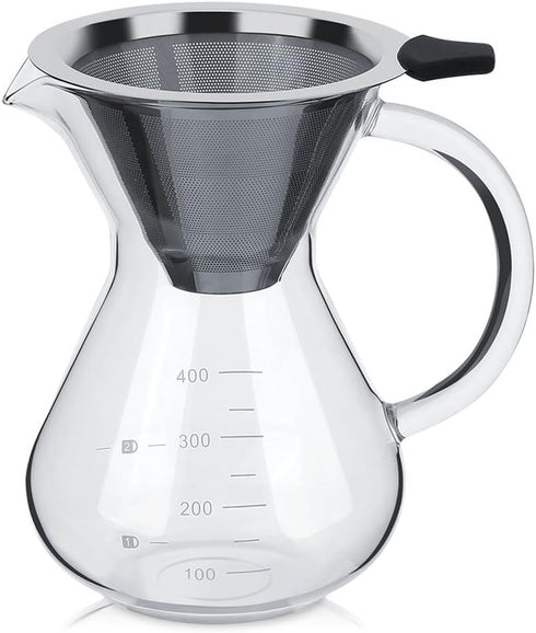 Pour-over Coffee Maker with Filter, Glass Drip Coffee Maker, Filter Pot with Scale for Office and Home Use