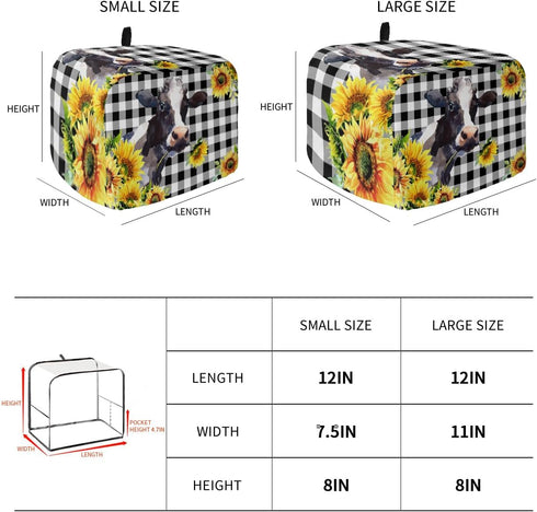 Toaster Cover 2 Slice, Yellow Sunflower Cow, Dust-Proof Cover with Pockets for Kitchen Small Appliance