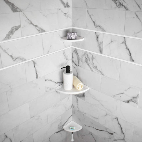 Questech 5" Corner Shower Footrest, Retrofit Shaving Shelf for Bathroom Storage, Bright White Matte