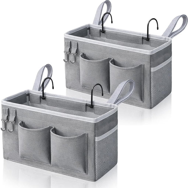 Kanrichu 2pcs Bedside Caddy Hanging Storage Bag, Water Cup Holders, Organizer Baskets