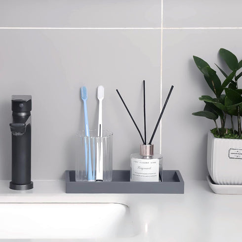 Bathroom Trays for Counter, Slicone Vanity Trays for Bathroom, Rectangle Sponge Holder for Kitchen Sink - Grey by Heagoale