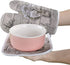 Set of Oven Mitt and Pot Holder - Heat Resistant Non-Slip Oven Gloves for Kitchen BBQ Cooking with Vintage Hydrangea