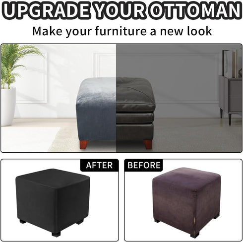 S/Length&Width:13-18"/Height:15-18",Black) Ottoman Covers Slipcover Square Ottoman Covers Protector for Footrest Foot