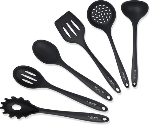 Culinary Couture Black Silicone Kitchen Utensils Set of 6, Non-Stick Heat-Resistant Kitchen Utensils with Steel Inner