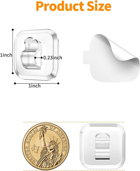 ispneay 50 Mini Light Hooks with Adhesive Strips: Indoor Clear Small String Light Clips Damage Free - Plastic Wall Hook