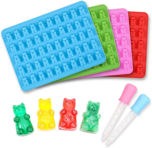 homEdge Silicone Gummy Bear Candy Molds - Set of 4 Packs Non Stick Food Grade Chocolate Gummy Mold with 2 Dropper -