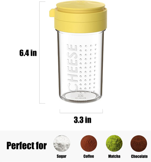 WonLiq 12-Ounce Glass Parmesan Cheese Shaker with Airtight Lid - Anti-Clogging Dispenser for Grated Cheese, Sugar