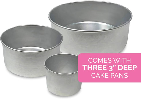Aunt Shannon's Kitchen Tall Round Cake Pans - 4-inch, 6-inch, 8-inch Set for 3-Tiered Wedding or Birthday Cakes