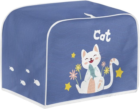 Cat Flower Print Toaster Cover 2 Slice Wide Slot, Lightweight Toaster Cover Dust Protection Washable Appliance Bag Bread Maker Cover, Blue