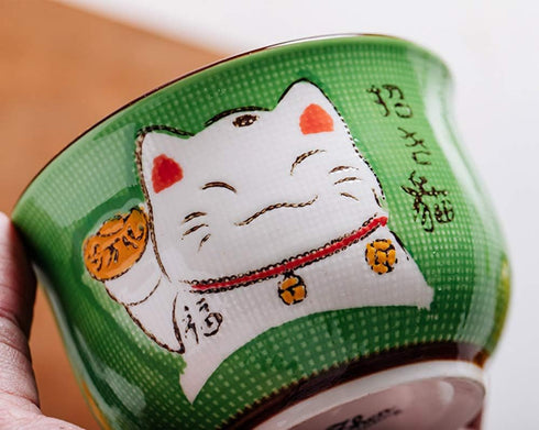 Ceramic Japanese Lucky Cat Sugar Bowl - Salt Storage Jar with Lid and Spoon