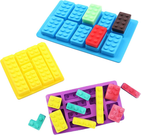 Mivofun 3 Pcs Building Block Moulds, Silicone Molds for Ice Cube Candy, 12 Shapes for Children Baking