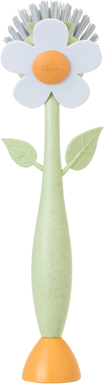 Vigar Florganic Daisy-Shaped Dish Brush, a Dish Brush with Handle, and a