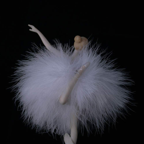 Chagar Feather Skirt Ballerina Rotating Music Box Figurine,White and Pink Manual Control Dancing Girl Musical Box