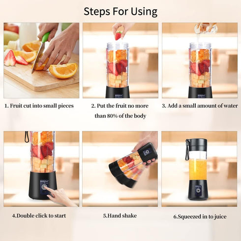 Portable Blender Cup, Electric USB Mini Juicer Blender for Shakes and Smoothies, Juice, 380ml, Six Blades Great for
