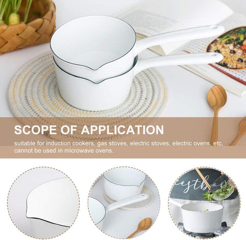 CALIDAKA 1.2L Enamel Milk Pan, Mini Butter Warmer with Pour Spout, Nonstick Enamel Saucepan for Induction Stoves